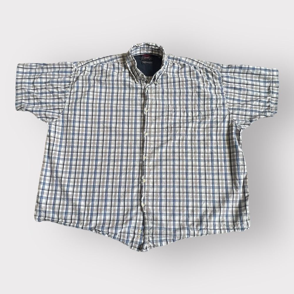 Wrangler Button Shirt Cool River Cotton Blue Gray Plaid Men Size 3XL